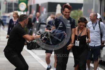 World © Octane Photographic Ltd. Formula 1– Hungarian Grand Prix - Hungaroring, Hungary. Sunday 31st July 2022 Paddock.  Williams Racing FW44 - Alex Albon and girlfriend Lily Muni.