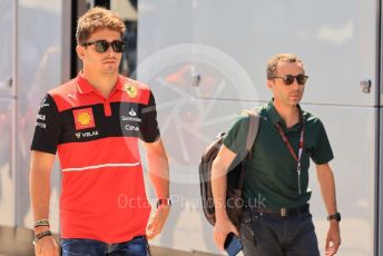 World © Octane Photographic Ltd. Formula 1 – Formula 1 – Hungarian Grand Prix - Hungaroring, Hungary. Friday 29th July 2022 Paddock. Scuderia Ferrari F1-75 - Charles Leclerc and manager Nicolas Todt.