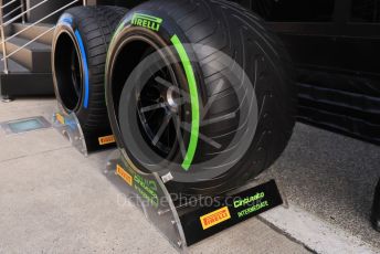 World © Octane Photographic Ltd. Formula 1 – Formula 1 – Hungarian Grand Prix - Hungaroring, Hungary. Friday 29th July 2022 Paddock. Pirelli Intermediate and wet tyres