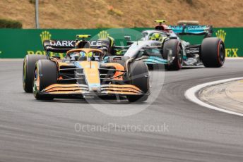 World © Octane Photographic Ltd. Formula 1 – Formula 1 – Hungarian Grand Prix - Hungaroring, Hungary. Friday 29th July 2022 Practice 1. McLaren F1 Team MCL36 - Lando Norris and Mercedes-AMG Petronas F1 Team F1 W13 - Lewis Hamilton.