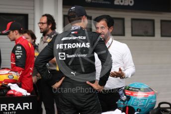 World © Octane Photographic Ltd. Formula 1 – Formula 1 – Hungarian Grand Prix - Hungaroring, Hungary. Saturday 30th July 2022 Qualifying. Mercedes-AMG Petronas F1 Team F1 W13 - George Russell and FIA President – Mohammed Ben Sulayem