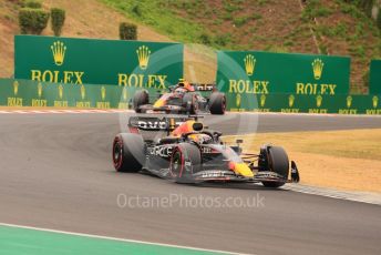 World © Octane Photographic Ltd. Formula 1– Hungarian Grand Prix - Hungaroring, Hungary. Sunday 31st July 2022 Race Green Flag lap. Oracle Red Bull Racing RB18 – Max Verstappen and Sergio Perez.