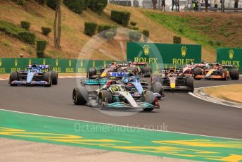 World © Octane Photographic Ltd. Formula 1– Hungarian Grand Prix - Hungaroring, Hungary. Sunday 31st July 2022 Race. Mercedes-AMG Petronas F1 Team F1 W13 - Lewis Hamilton BWT Alpine F1 Team A522 - Esteban Ocon.