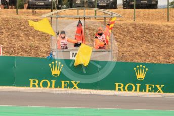World © Octane Photographic Ltd. Formula 1– Hungarian Grand Prix - Hungaroring, Hungary. Sunday 31st July 2022 Race. Double waved yellows and yellow and red striped flags being waved at turn 2.