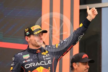 World © Octane Photographic Ltd. Formula 1– Hungarian Grand Prix - Hungaroring, Hungary. Sunday 31st July 2022 Podium. Oracle Red Bull Racing RB18 – Max Verstappen.