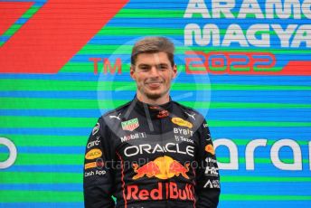 World © Octane Photographic Ltd. Formula 1– Hungarian Grand Prix - Hungaroring, Hungary. Sunday 31st July 2022 Podium. Oracle Red Bull Racing RB18 – Max Verstappen.