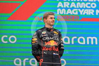 World © Octane Photographic Ltd. Formula 1– Hungarian Grand Prix - Hungaroring, Hungary. Sunday 31st July 2022 Podium. Oracle Red Bull Racing RB18 – Max Verstappen.