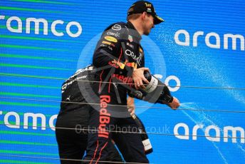 World © Octane Photographic Ltd. Formula 1– Hungarian Grand Prix - Hungaroring, Hungary. Sunday 31st July 2022 Podium. Oracle Red Bull Racing RB18 – Max Verstappen.