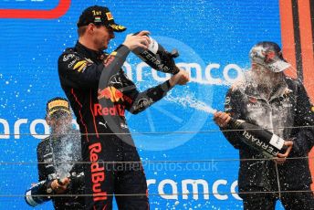 World © Octane Photographic Ltd. Formula 1– Hungarian Grand Prix - Hungaroring, Hungary. Sunday 31st July 2022 Podium. Oracle Red Bull Racing RB18 – Max Verstappen and Oracle Red Bull Racing Chief Technology Officer - Adrian Newey.