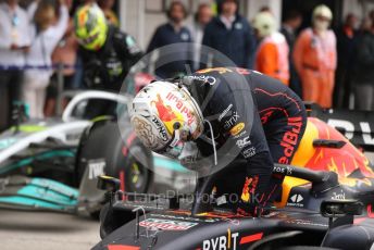 World © Octane Photographic Ltd. Formula 1– Hungarian Grand Prix - Hungaroring, Hungary. Sunday 31st July 2022 Parc Ferme. Oracle Red Bull Racing RB18 – Max Verstappen.