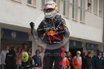 World © Octane Photographic Ltd. Formula 1– Hungarian Grand Prix - Hungaroring, Hungary. Sunday 31st July 2022 Parc Ferme. Oracle Red Bull Racing RB18 – Max Verstappen.
