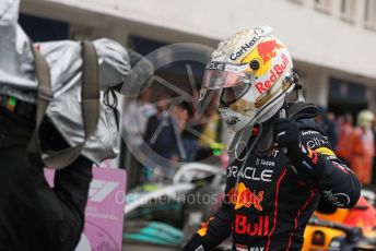World © Octane Photographic Ltd. Formula 1– Hungarian Grand Prix - Hungaroring, Hungary. Sunday 31st July 2022 Parc Ferme. Oracle Red Bull Racing RB18 – Max Verstappen.