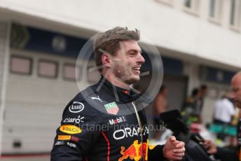 World © Octane Photographic Ltd. Formula 1– Hungarian Grand Prix - Hungaroring, Hungary. Sunday 31st July 2022 Parc Ferme. Oracle Red Bull Racing RB18 – Max Verstappen.