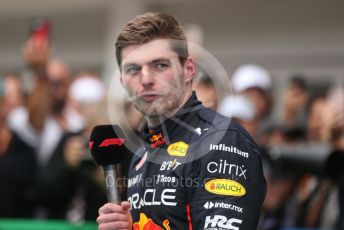 World © Octane Photographic Ltd. Formula 1– Hungarian Grand Prix - Hungaroring, Hungary. Sunday 31st July 2022 Parc Ferme. Oracle Red Bull Racing RB18 – Max Verstappen.