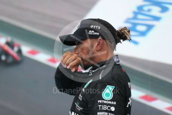 World © Octane Photographic Ltd. Formula 1– Hungarian Grand Prix - Hungaroring, Hungary. Sunday 31st July 2022 Parc Ferme. Mercedes-AMG Petronas F1 Team F1 W13 - Lewis Hamilton.