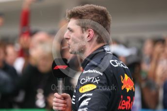 World © Octane Photographic Ltd. Formula 1– Hungarian Grand Prix - Hungaroring, Hungary. Sunday 31st July 2022 Parc Ferme. Oracle Red Bull Racing RB18 – Max Verstappen.