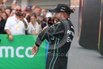 World © Octane Photographic Ltd. Formula 1– Hungarian Grand Prix - Hungaroring, Hungary. Sunday 31st July 2022 Parc Ferme. Mercedes-AMG Petronas F1 Team F1 W13 - Lewis Hamilton.