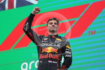 World © Octane Photographic Ltd. Formula 1– Hungarian Grand Prix - Hungaroring, Hungary. Sunday 31st July 2022 Podium. Oracle Red Bull Racing RB18 – Max Verstappen.