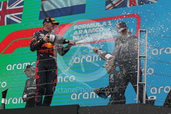 World © Octane Photographic Ltd. Formula 1– Hungarian Grand Prix - Hungaroring, Hungary. Sunday 31st July 2022 Podium. Oracle Red Bull Racing RB18 – Max Verstappen and Oracle Red Bull Racing Chief Technology Officer - Adrian Newey.