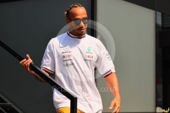 World © Octane Photographic Ltd. Formula 1 – Formula 1 – Hungarian Grand Prix - Hungaroring, Hungary. Thursday 28th July 2022 Paddock. Mercedes-AMG Petronas F1 Team F1 W13 - Lewis Hamilton.