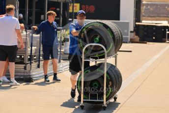 World © Octane Photographic Ltd. Formula 1 – Formula 1 – Hungarian Grand Prix - Hungaroring, Hungary. Thursday 28th July 2022 Paddock. BWT Alpine F1 Team A522 and Pirelli intermediate tyres.