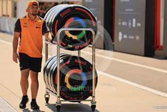 World © Octane Photographic Ltd. Formula 1 – Formula 1 – Hungarian Grand Prix - Hungaroring, Hungary. Thursday 28th July 2022 Paddock. McLaren F1 Team MCL36 soft Pirelli tyre trolly