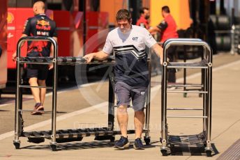 World © Octane Photographic Ltd. Formula 1 – Formula 1 – Hungarian Grand Prix - Hungaroring, Hungary. Thursday 28th July 2022 Paddock. Scuderia AlphaTauri tyre trolly.