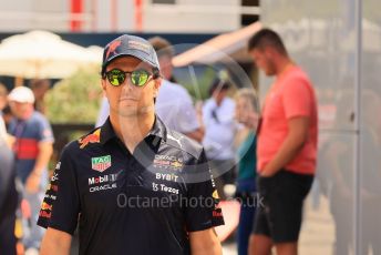 World © Octane Photographic Ltd. Formula 1 – Formula 1 – Hungarian Grand Prix - Hungaroring, Hungary. Thursday 28th July 2022 Paddock. Oracle Red Bull Racing RB18 – Sergio Perez.