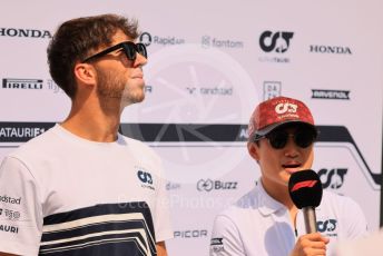 World © Octane Photographic Ltd. Formula 1 – Formula 1 – Hungarian Grand Prix - Hungaroring, Hungary. Thursday 28th July 2022 Paddock. Scuderia AlphaTauri AT03 - Pierre Gasly and Yuki Tsunoda.