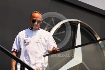 World © Octane Photographic Ltd. Formula 1 – Formula 1 – Hungarian Grand Prix - Hungaroring, Hungary. Thursday 28th July 2022 Paddock. Mercedes-AMG Petronas F1 Team F1 W13 - Lewis Hamilton.