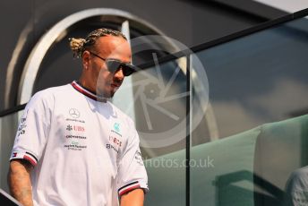 World © Octane Photographic Ltd. Formula 1 – Formula 1 – Hungarian Grand Prix - Hungaroring, Hungary. Thursday 28th July 2022 Paddock. Mercedes-AMG Petronas F1 Team F1 W13 - Lewis Hamilton.