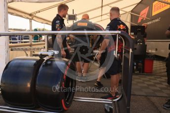 World © Octane Photographic Ltd. Formula 1 – Formula 1 – Hungarian Grand Prix - Hungaroring, Hungary. Thursday 28th July 2022 Paddock. Oracle Red Bull Racing RB18 and Soft Pirelli tyres
