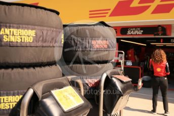 World © Octane Photographic Ltd. Formula 1 – Formula 1 – Hungarian Grand Prix - Hungaroring, Hungary. Thursday 28th July 2022 Paddock. Scuderia Ferrari F1-75 and Pirelli tyres.