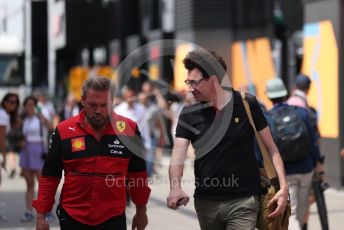 World © Octane Photographic Ltd. Formula 1 – Formula 1 – Hungarian Grand Prix - Hungaroring, Hungary. Thursday 28th July 2022 Paddock. Scuderia Ferrari Team Principal, Mattia Binotto and Gino Rosato.