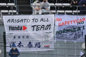 World © Octane Photographic Ltd. Formula 1 – Japanese Grand Prix - Suzuka Circuit, Japan. Friday 7th October 2022. Practice 2. Fan banner - Honda and F1 Safety car....
