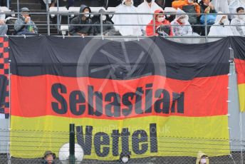 World © Octane Photographic Ltd. Formula 1 – Japanese Grand Prix - Suzuka Circuit, Japan. Friday 7th October 2022. Practice 2. Fan banner - Sebastian Vettel.