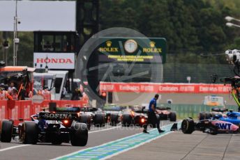 World © Octane Photographic Ltd. Formula 1 – Japanese Grand Prix - Suzuka Circuit, Japan. Saturday 8th October 2022. Practice 3. Busy start to practice 3, queue at the end of the pit lane