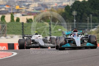 World © Octane Photographic Ltd. Formula 1 – Japanese Grand Prix - Suzuka Circuit, Japan. Saturday 8th October 2022. Qualifying. Scuderia AlphaTauri AT03 - Yuki Tsunoda and Mercedes-AMG Petronas F1 Team F1 W13 - George Russell.