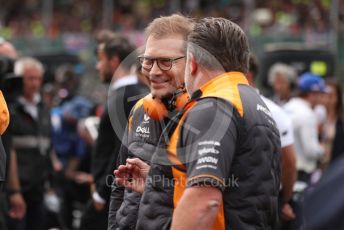 World © Octane Photographic Ltd. Formula 1 – British Grand Prix - Silverstone. Sunday 3rd July 2022. Grid. McLaren F1 Team - CEO Zak Brown and Team principal Andreas Seidl.