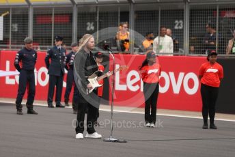 World © Octane Photographic Ltd. Formula 1 – British Grand Prix - Silverstone. Sunday 3rd July 2022. Grid. Sam Ryder (UK Eurovision 2022 entry) sings the national anthem.