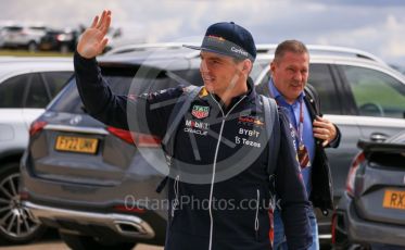 World © Octane Photographic Ltd. Formula 1 – British Grand Prix - Silverstone. Friday 1st July 2022. Paddock. Oracle Red Bull Racing RB18 – Max Verstappen with father Jos Verstappen.