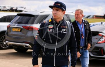 World © Octane Photographic Ltd. Formula 1 – British Grand Prix - Silverstone. Friday 1st July 2022. Paddock. Oracle Red Bull Racing RB18 – Max Verstappen with father Jos Verstappen.