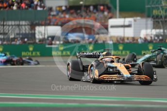 World © Octane Photographic Ltd. Formula 1 – British Grand Prix - Silverstone. Friday 1st July 2022. Practice 2. McLaren F1 Team MCL36 - Daniel Ricciardo, Aston Martin Aramco Cognizant F1 Team AMR22 - Lance Stroll and BWT Alpine F1 Team A522 - Fernando Alonso.