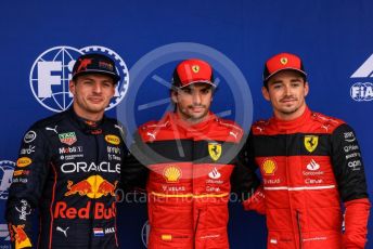 World © Octane Photographic Ltd. Formula 1 – British Grand Prix - Silverstone. Saturday 2nd July 2022. Qualifying. Scuderia Ferrari F1-75 - Carlos Sainz and Charles Leclerc and Oracle Red Bull Racing RB18 – Max Verstappen.,