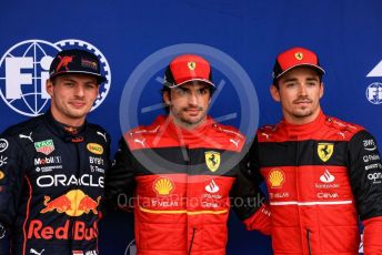World © Octane Photographic Ltd. Formula 1 – British Grand Prix - Silverstone. Saturday 2nd July 2022. Qualifying. Scuderia Ferrari F1-75 - Carlos Sainz and Charles Leclerc and Oracle Red Bull Racing RB18 – Max Verstappen.,