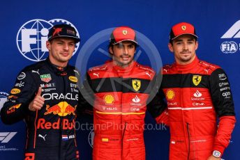 World © Octane Photographic Ltd. Formula 1 – British Grand Prix - Silverstone. Saturday 2nd July 2022. Qualifying. Scuderia Ferrari F1-75 - Carlos Sainz and Charles Leclerc and Oracle Red Bull Racing RB18 – Max Verstappen.,