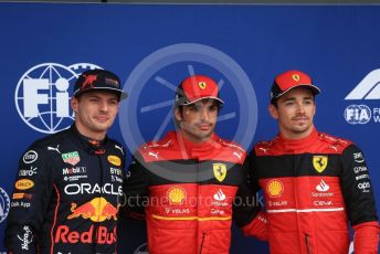 World © Octane Photographic Ltd. Formula 1 – British Grand Prix - Silverstone. Saturday 2nd July 2022. Qualifying. Scuderia Ferrari F1-75 - Carlos Sainz and Charles Leclerc and Oracle Red Bull Racing RB18 – Max Verstappen.,