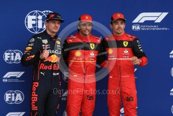 World © Octane Photographic Ltd. Formula 1 – British Grand Prix - Silverstone. Saturday 2nd July 2022. Qualifying. Scuderia Ferrari F1-75 - Carlos Sainz and Charles Leclerc and Oracle Red Bull Racing RB18 – Max Verstappen.,