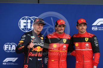 World © Octane Photographic Ltd. Formula 1 – British Grand Prix - Silverstone. Saturday 2nd July 2022. Qualifying. Scuderia Ferrari F1-75 - Carlos Sainz and Charles Leclerc and Oracle Red Bull Racing RB18 – Max Verstappen.,