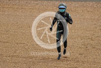 World © Octane Photographic Ltd. Formula 1 – British Grand Prix - Silverstone. Sunday 3rd July 2022. Race. Mercedes-AMG Petronas F1 Team F1 W13 - George Russell runs towards Guanyu Zhou's crashed Alfa Romeo F1 Team Orlen C42.
